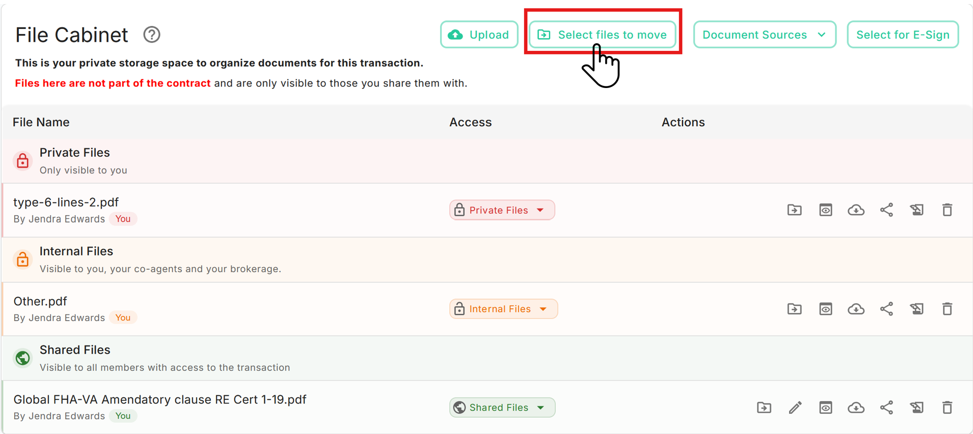 Select files to move